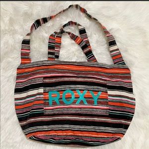SOLD!!!           ROXY multi color stripped shoulder hand surfer canvas tote bag